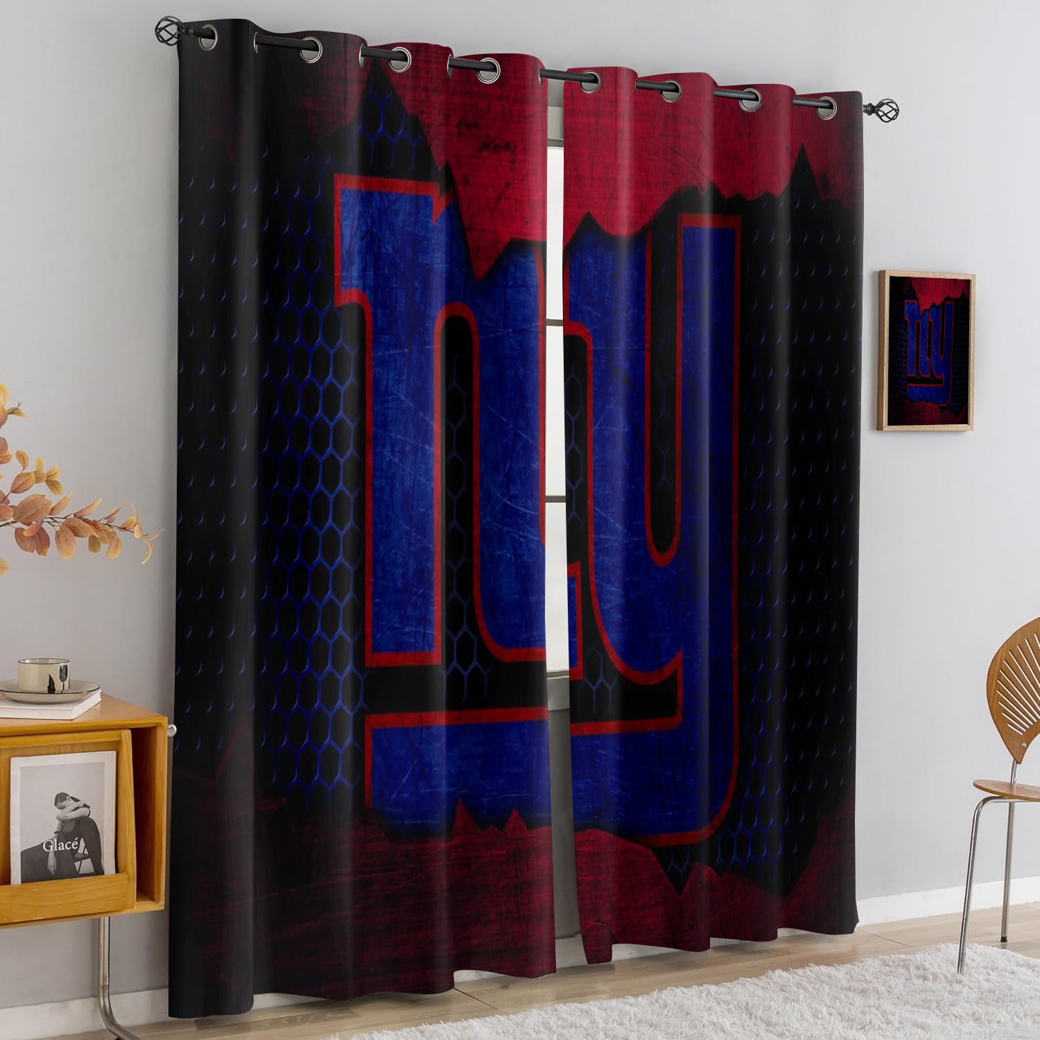 New York Giants Blackout Curtains Drapes For Window Treatment Set