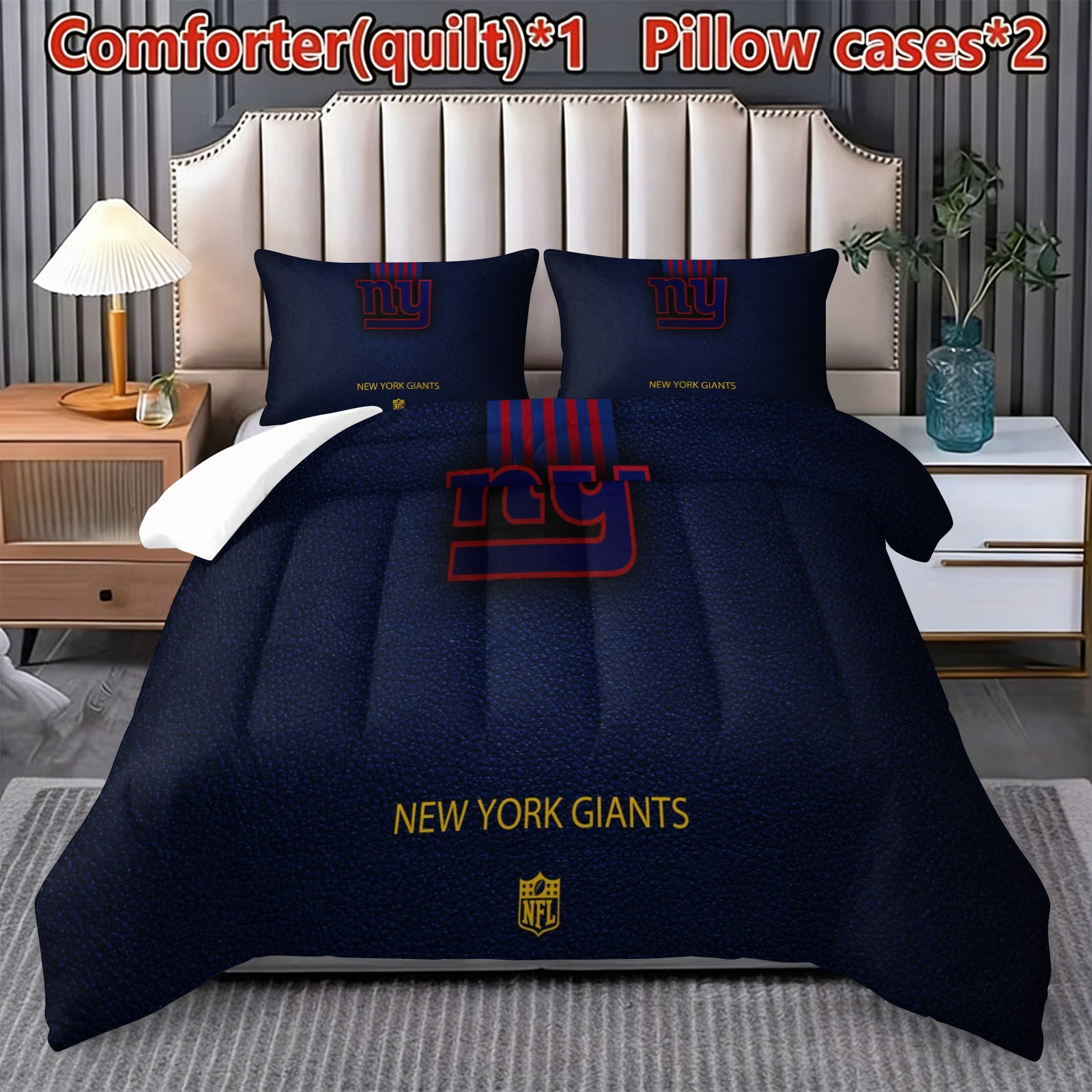 New York Giants Comforter Pillowcase Sets Blanket All Season Reversible Quilted Duvet