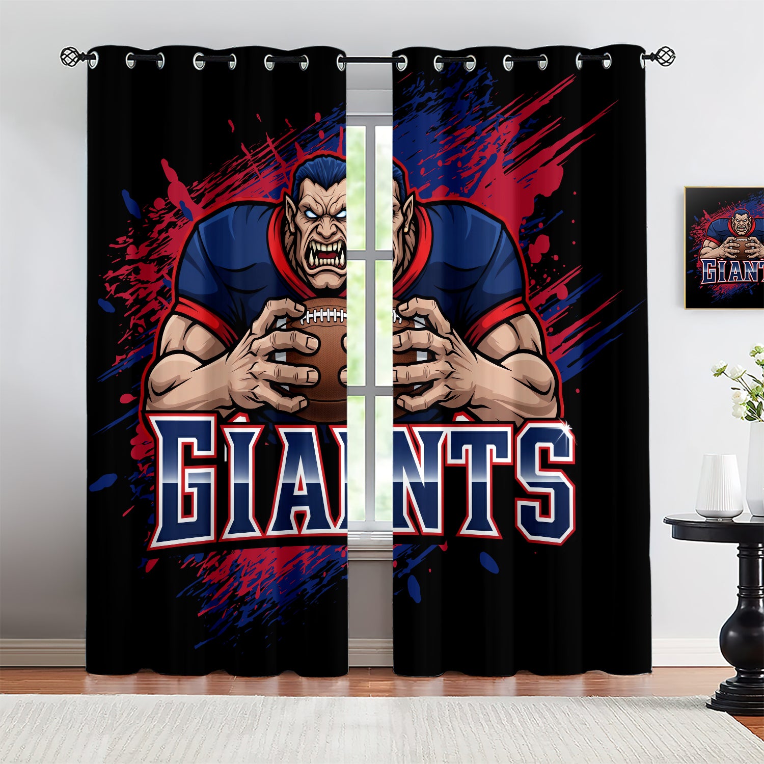 New York Giants Blackout Curtains Drapes For Window Treatment Set