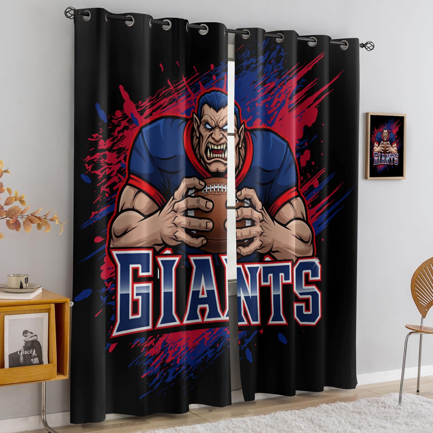 New York Giants Blackout Curtains Drapes For Window Treatment Set
