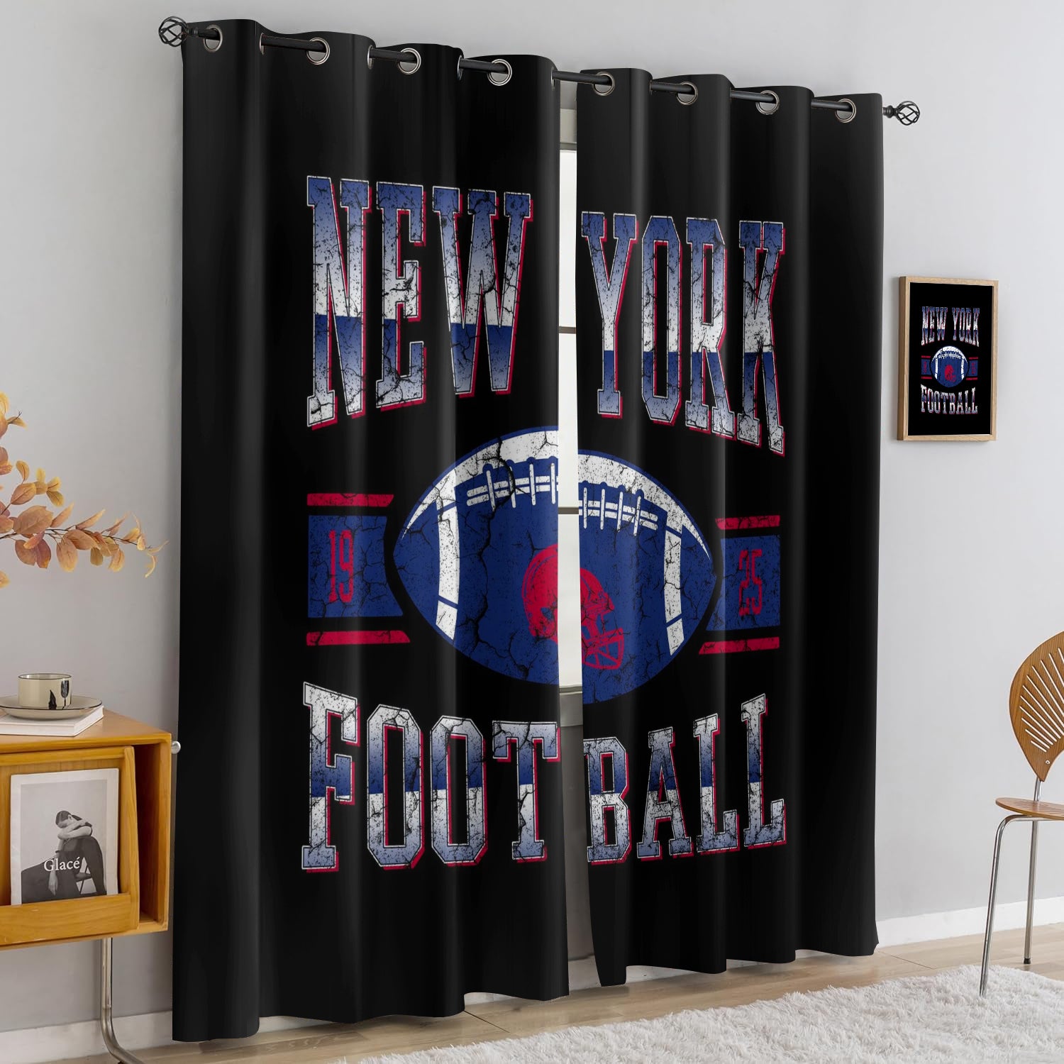 New York Giants Blackout Curtains Drapes For Window Treatment Set