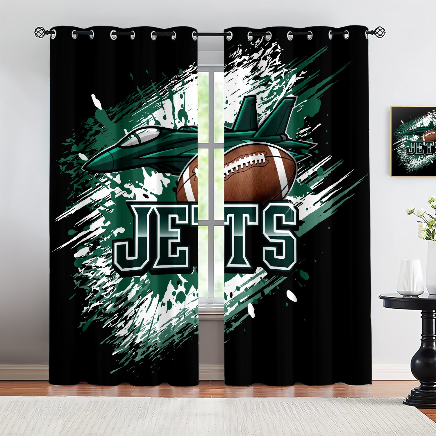 New York Jets Blackout Curtains Drapes For Window Treatment Set