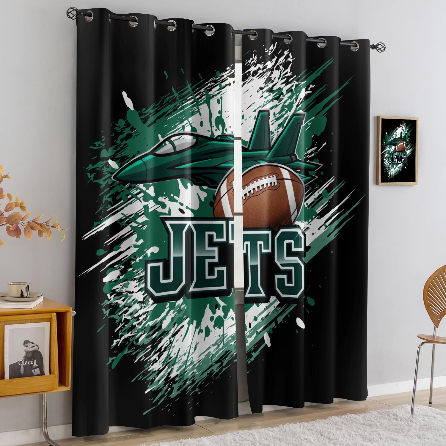 New York Jets Blackout Curtains Drapes For Window Treatment Set