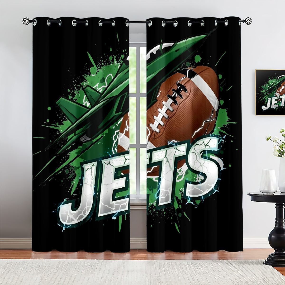 New York Jets Blackout Curtains Drapes For Window Treatment Set
