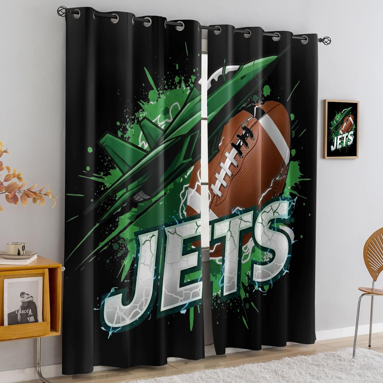 New York Jets Blackout Curtains Drapes For Window Treatment Set