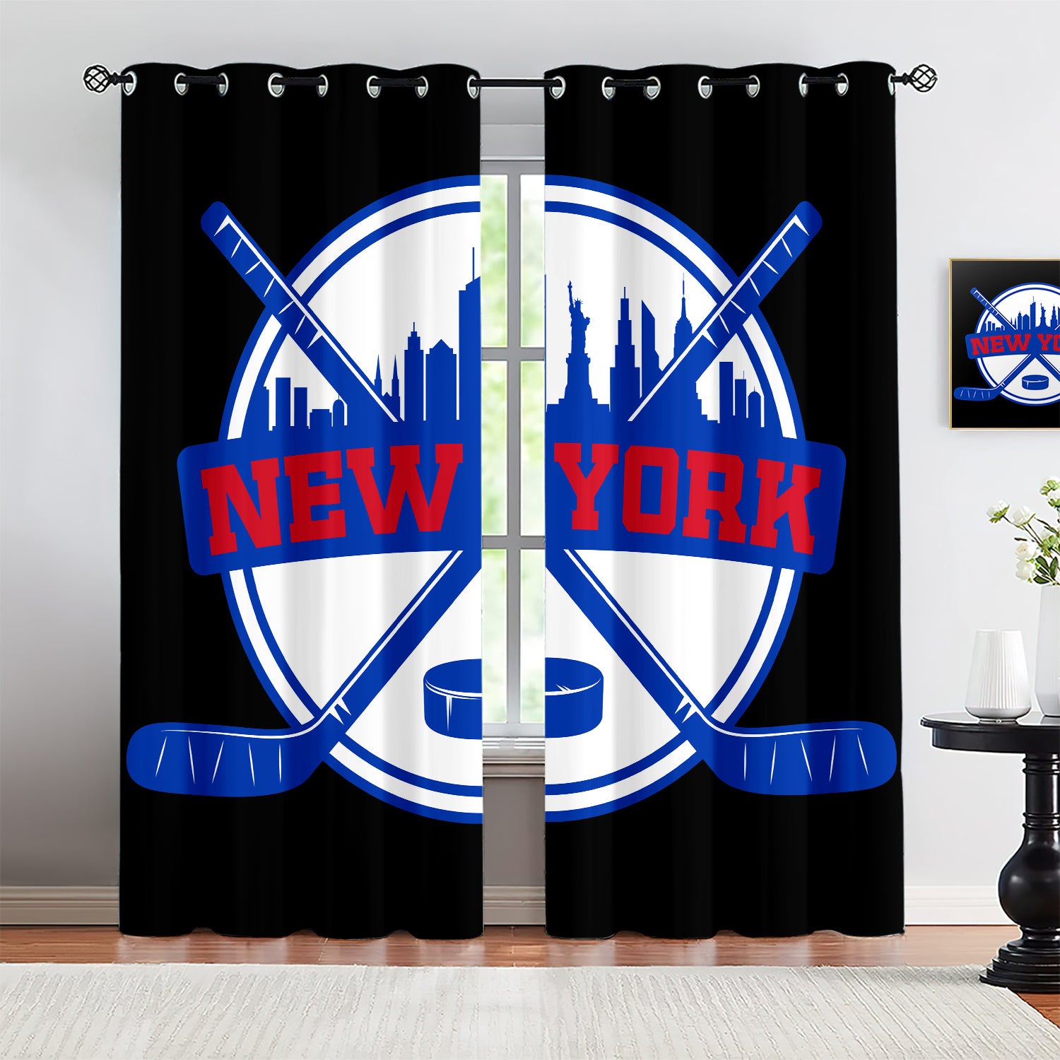 New York Rangers Blackout Curtains Drapes For Window Treatment Set