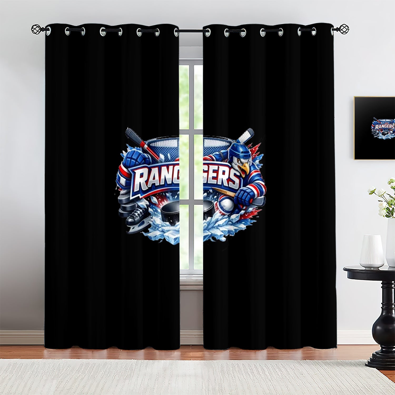 New York Rangers Blackout Curtains Drapes For Window Treatment Set
