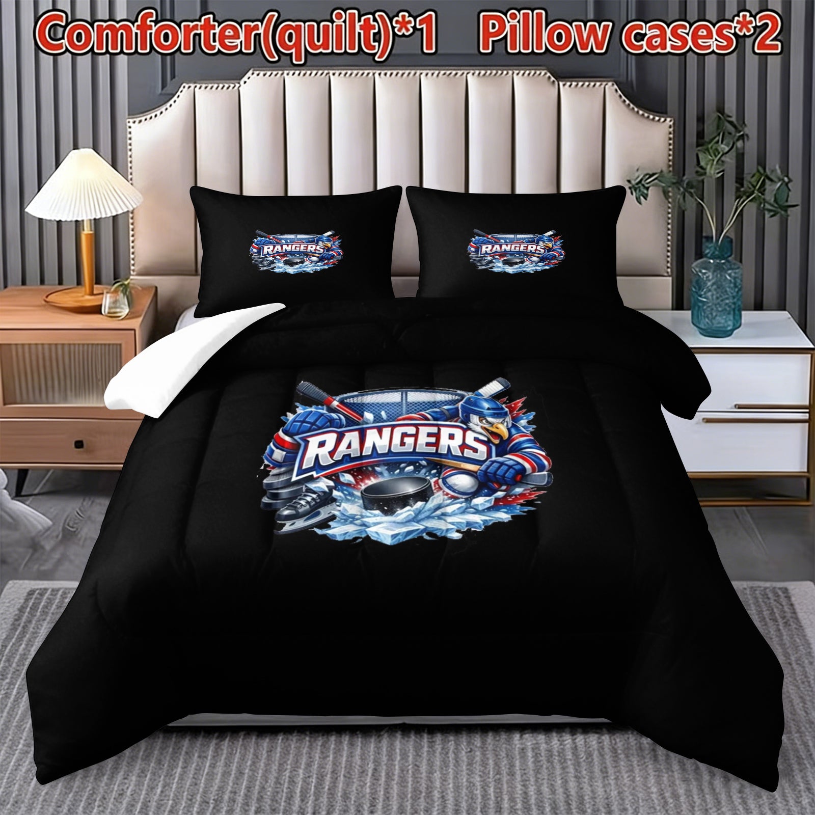 New York Rangers Hockey League Comforter Pillowcase Sets Blanket All Season Reversible Quilted Duvet