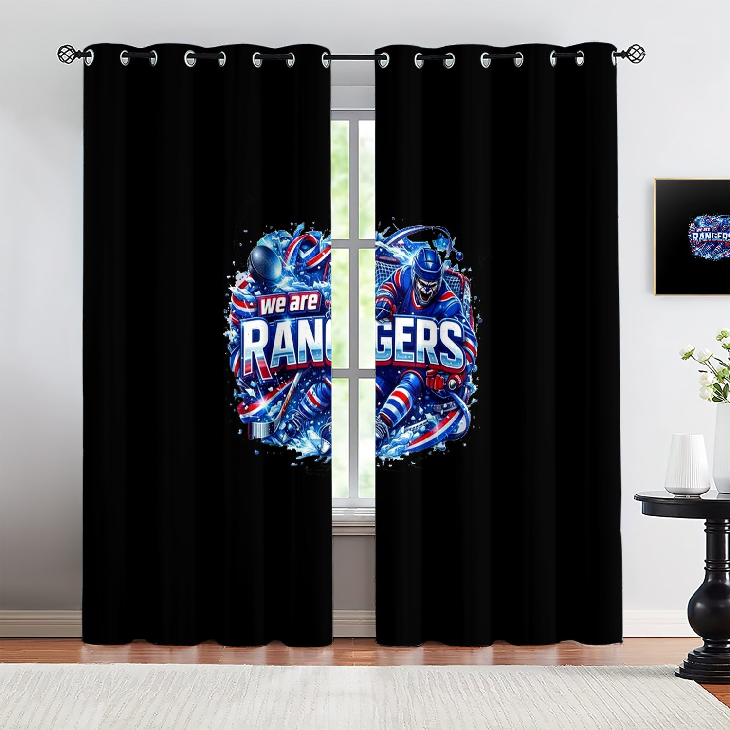 New York Rangers Blackout Curtains Drapes For Window Treatment Set