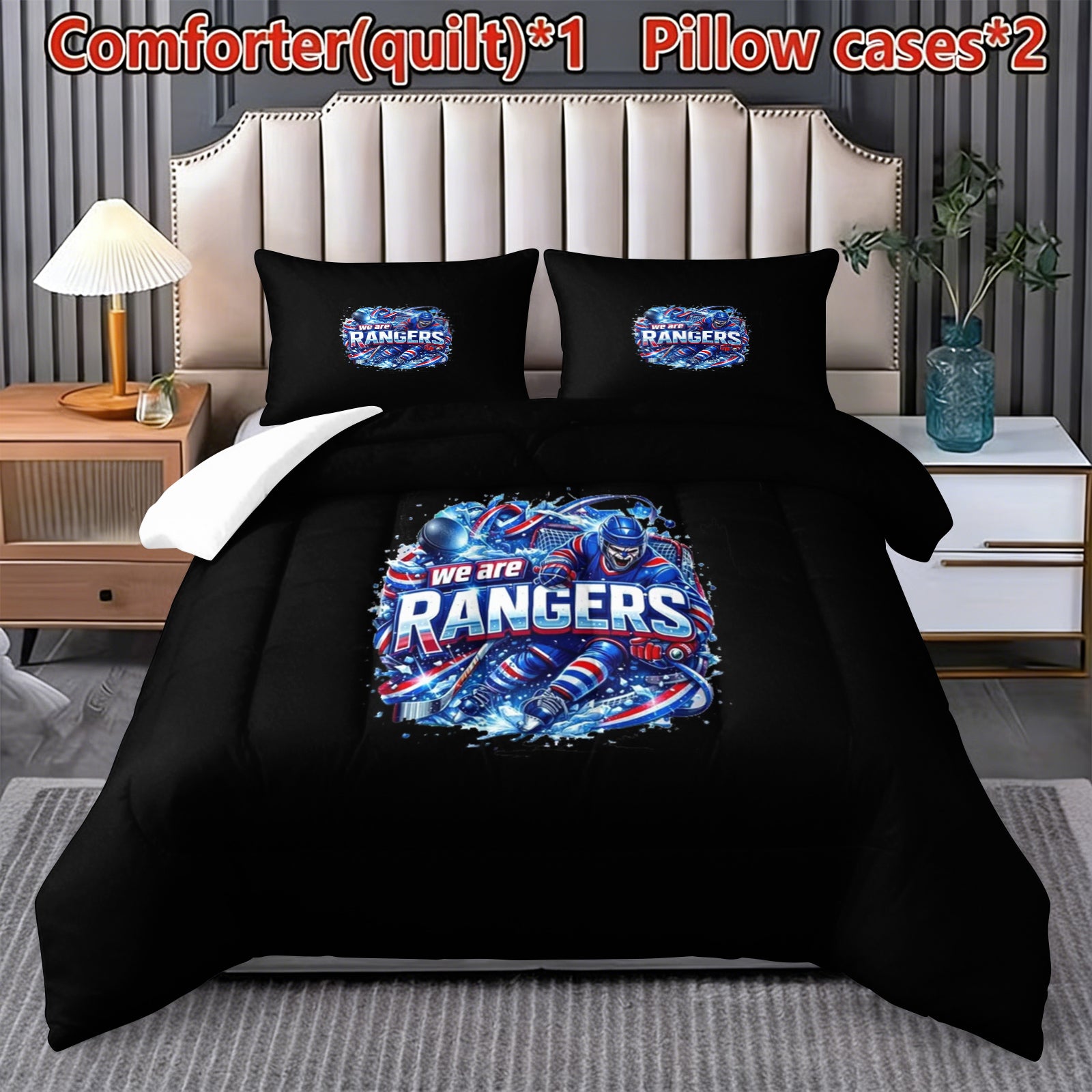 New York Rangers Hockey League Comforter Pillowcase Sets Blanket All Season Reversible Quilted Duvet