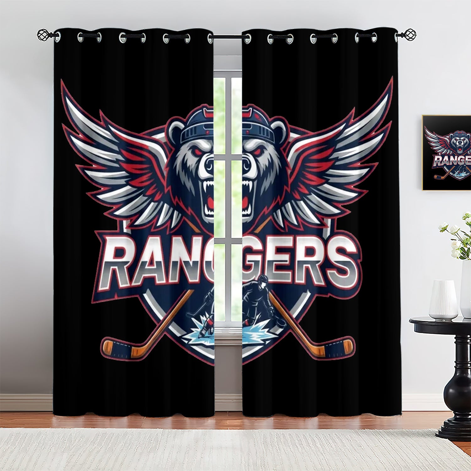 New York Rangers Blackout Curtains Drapes For Window Treatment Set
