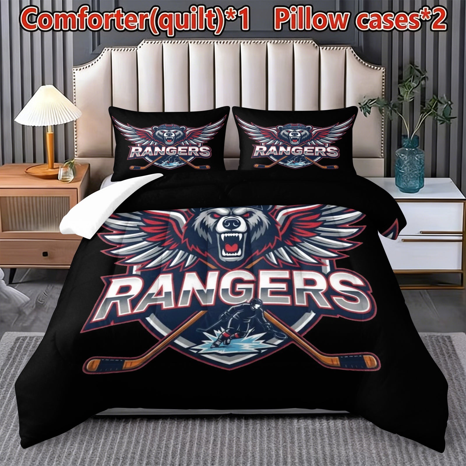 New York Rangers Hockey League Comforter Pillowcase Sets Blanket All Season Reversible Quilted Duvet