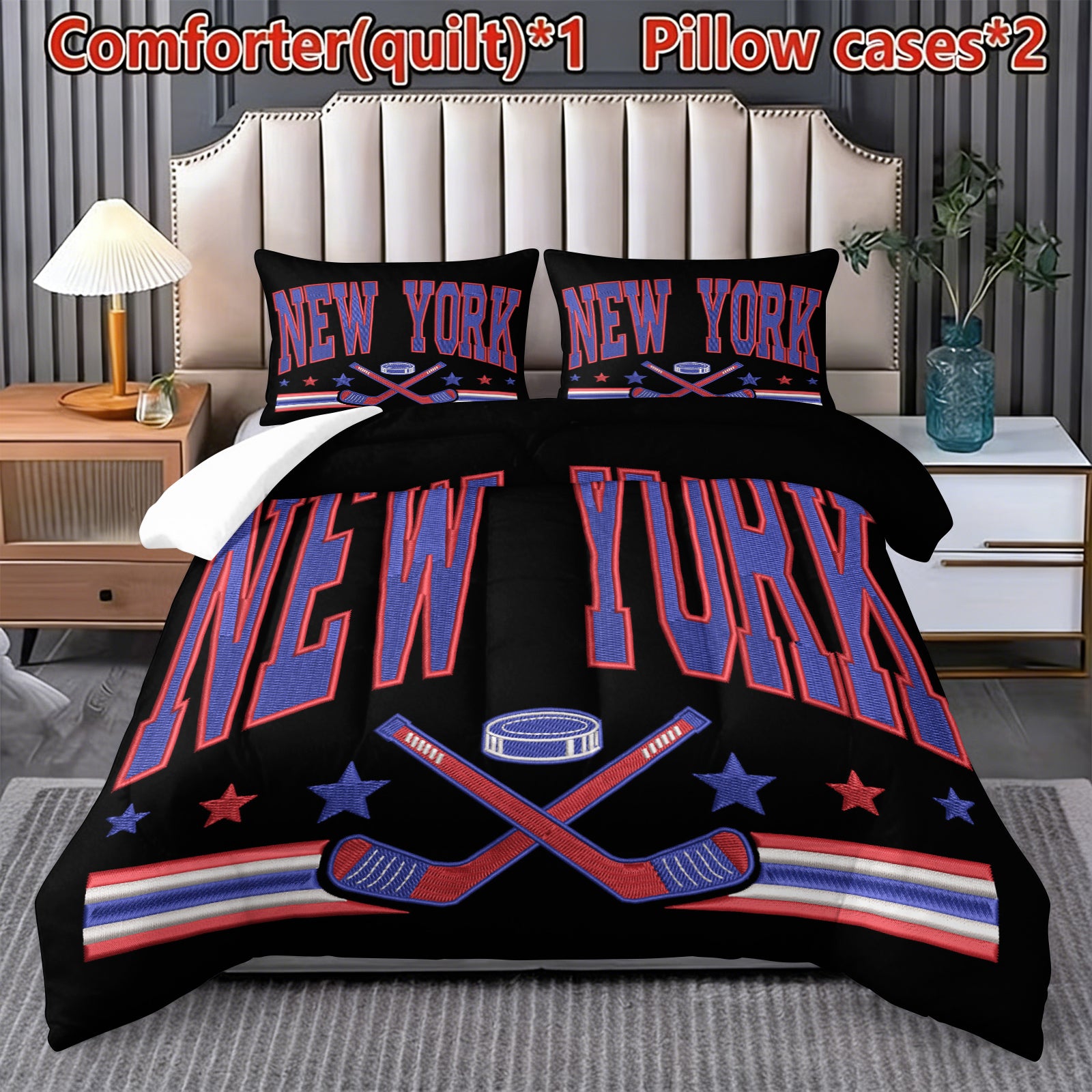 New York Rangers Hockey League Comforter Pillowcase Sets Blanket All Season Reversible Quilted Duvet