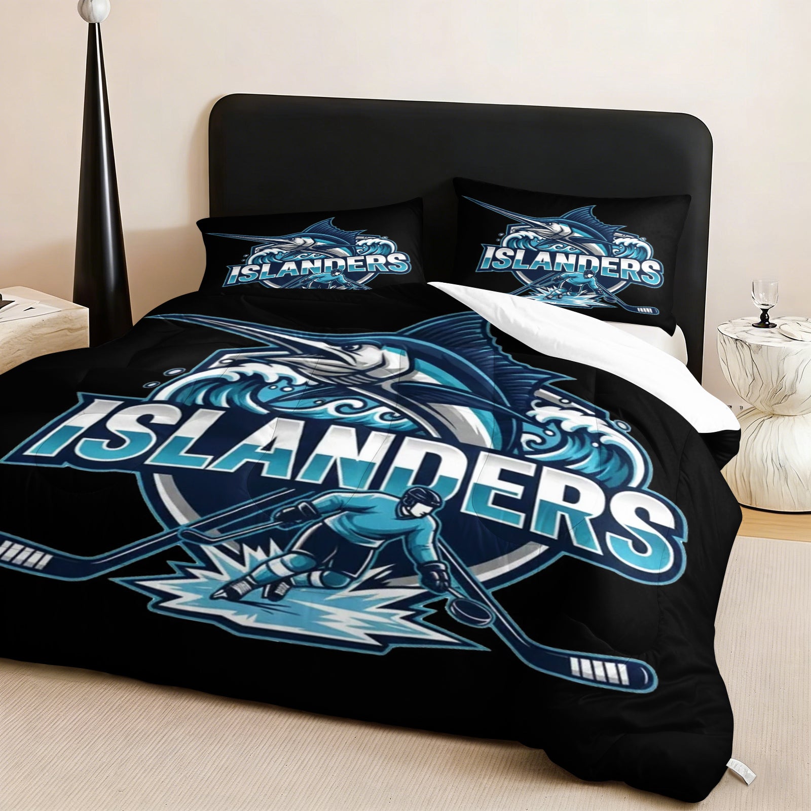 New Yorkislanders Hockey League Comforter Pillowcase Sets Blanket All Season Reversible Quilted Duvet