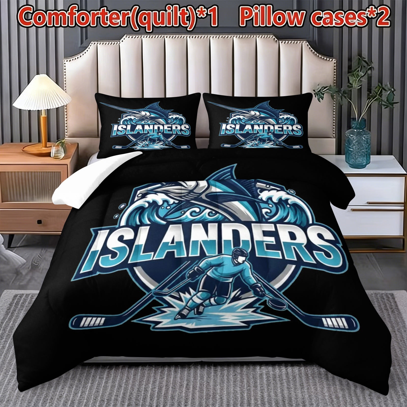 New Yorkislanders Hockey League Comforter Pillowcase Sets Blanket All Season Reversible Quilted Duvet
