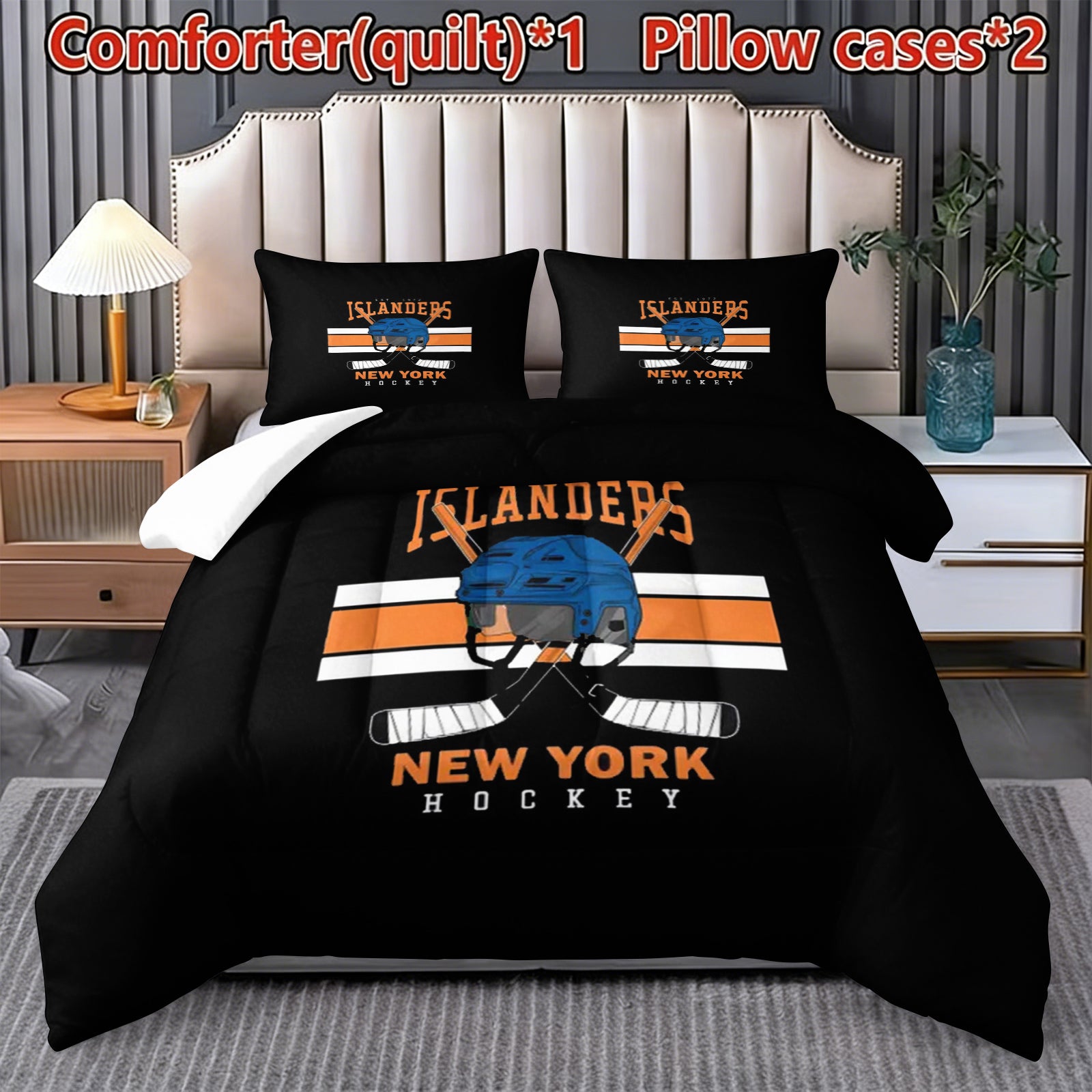 New Yorkislanders Hockey League Comforter Pillowcase Sets Blanket All Season Reversible Quilted Duvet