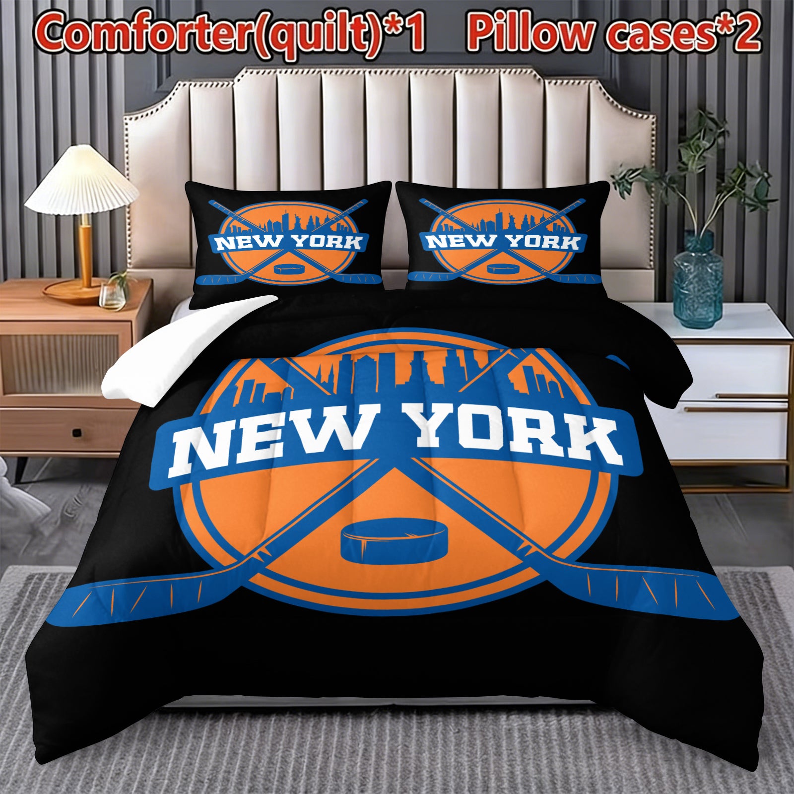 New Yorkislanders Hockey League Comforter Pillowcase Sets Blanket All Season Reversible Quilted Duvet