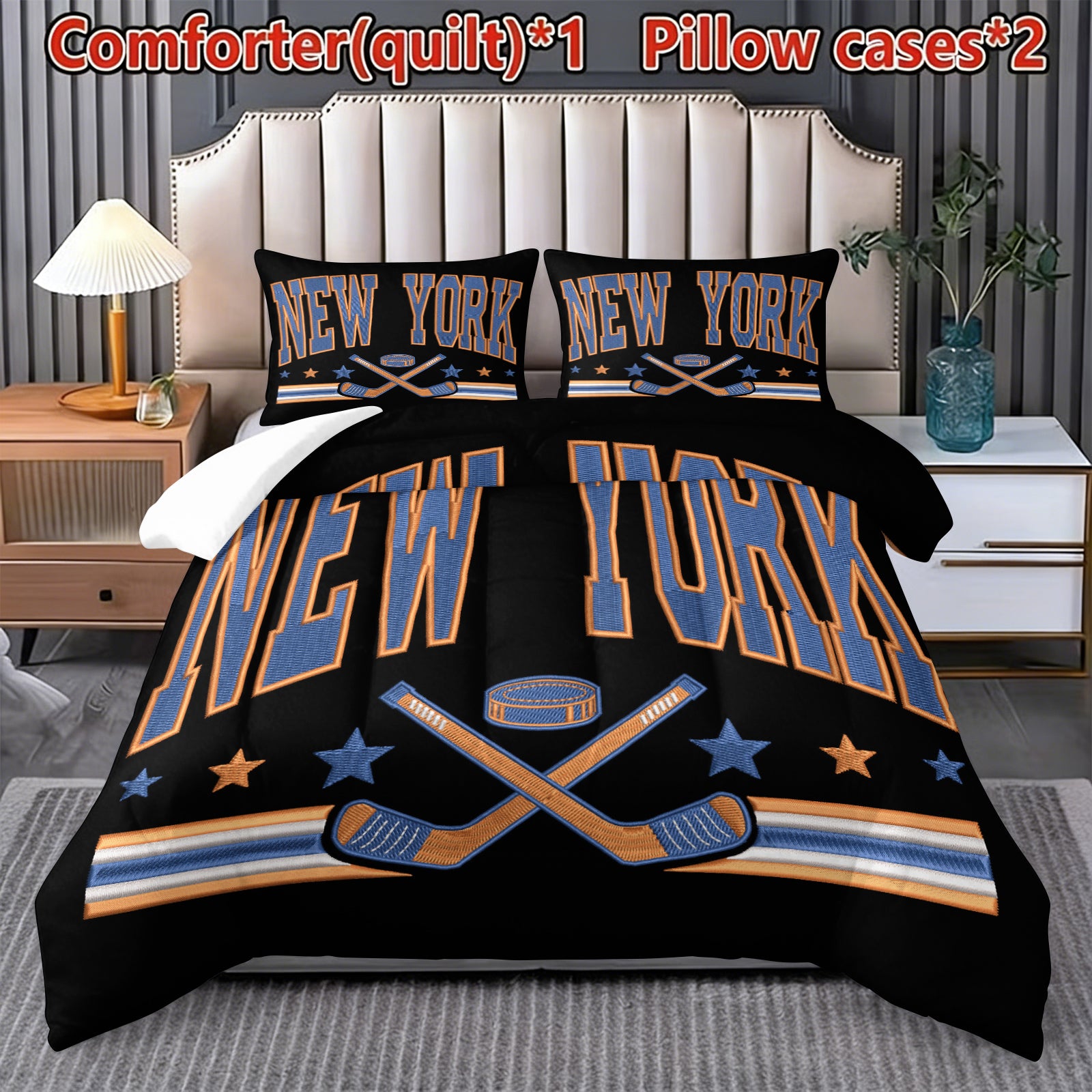 New Yorkislanders Hockey League Comforter Pillowcase Sets Blanket All Season Reversible Quilted Duvet