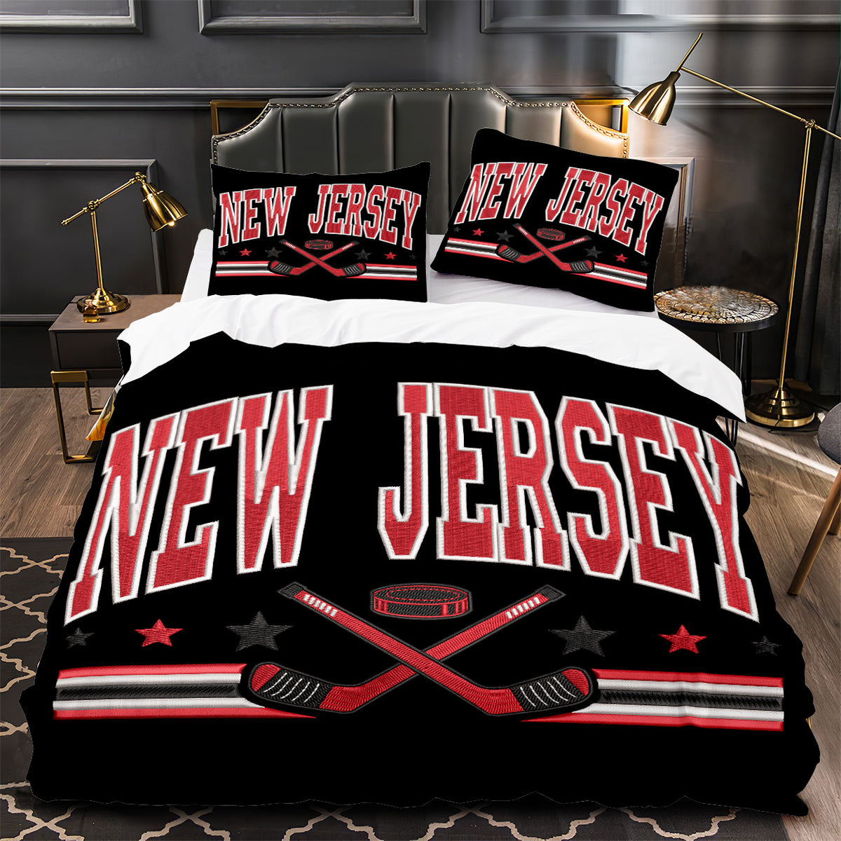New Jersey Devils Hockey Duvet Cover Quilt Case Pillowcase Bedding Set Without Filler