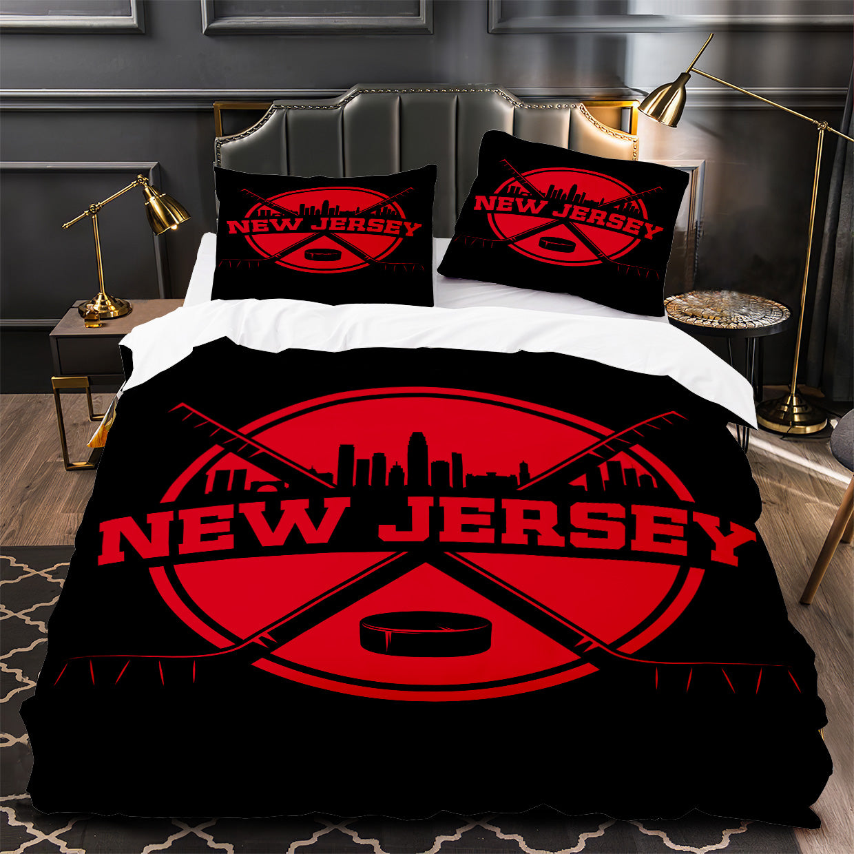 New Jersey Devils Hockey Duvet Cover Quilt Case Pillowcase Bedding Set Without Filler