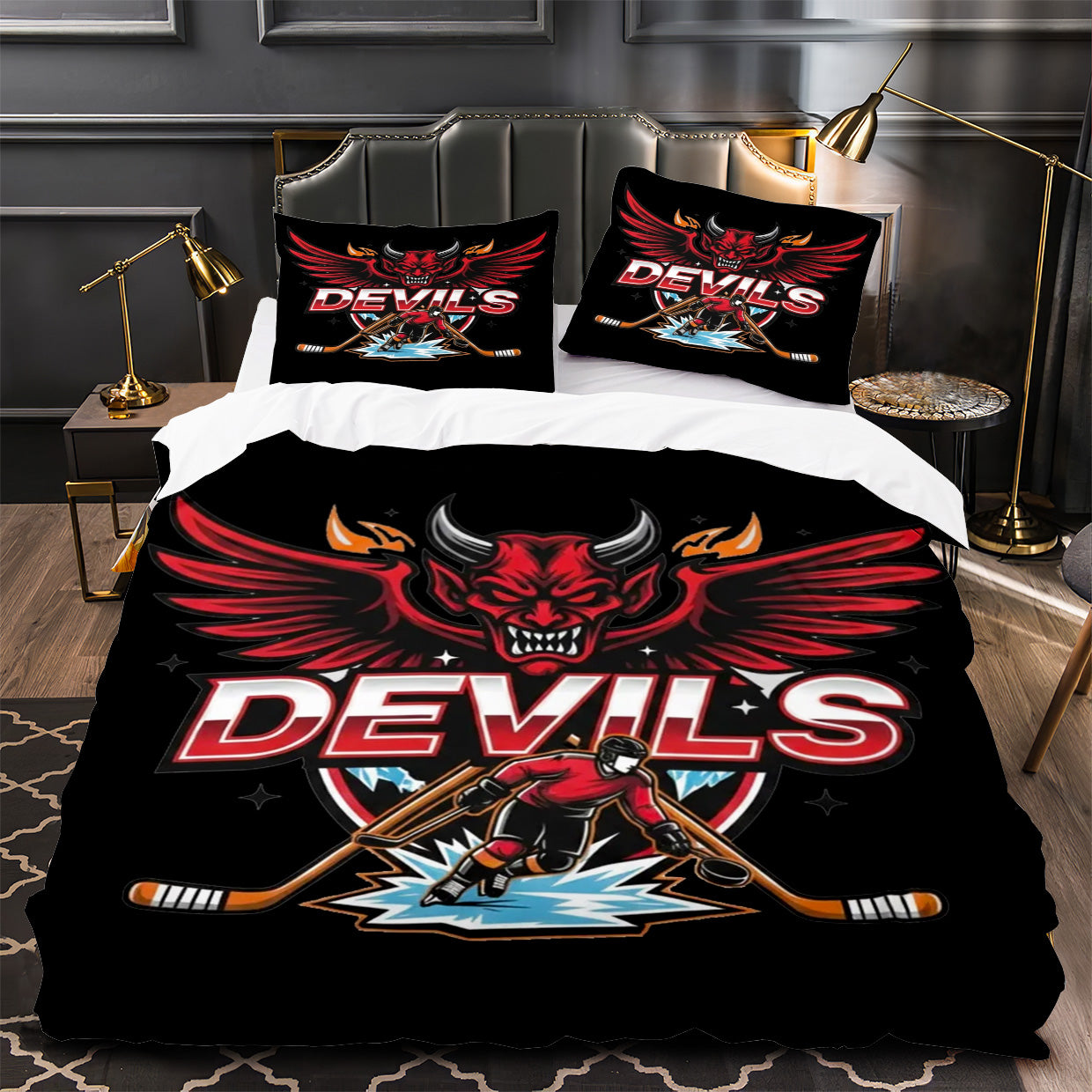 New Jersey Devils Hockey Duvet Cover Quilt Case Pillowcase Bedding Set Without Filler