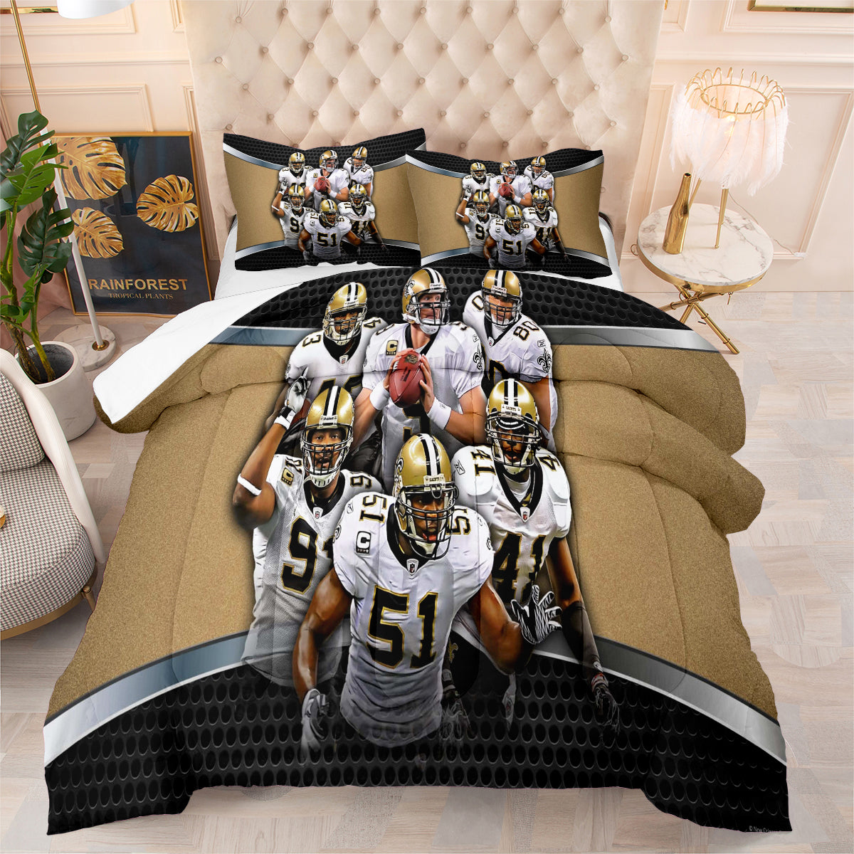 New Orleans Saints Football Team Comforter Pillowcase Sets Blanket All Season Reversible Quilted Duvet