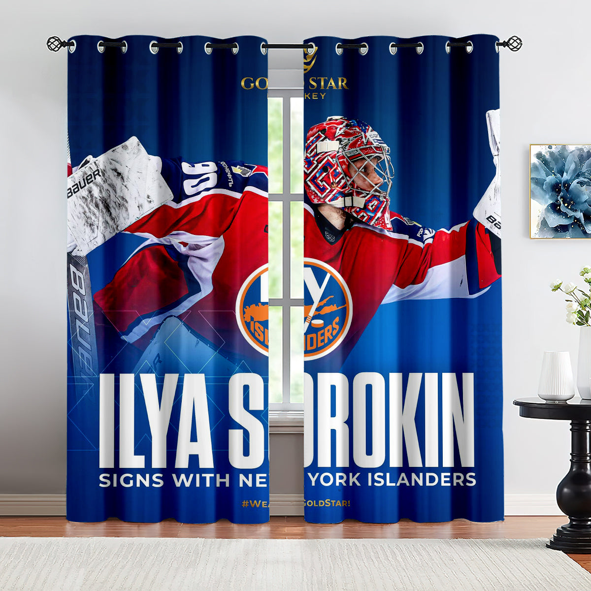 New YorkIslanders Hockey League Blackout Curtains Drapes For Window Treatment Set