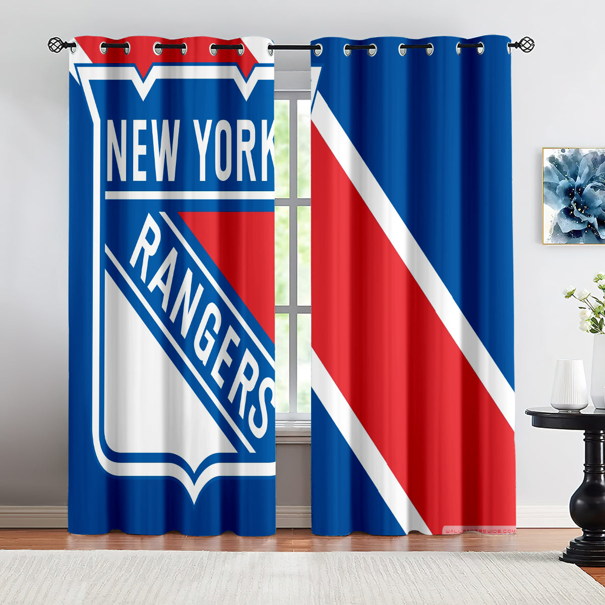 New York Rangers Hockey League Blackout Curtains Drapes For Window Treatment Set