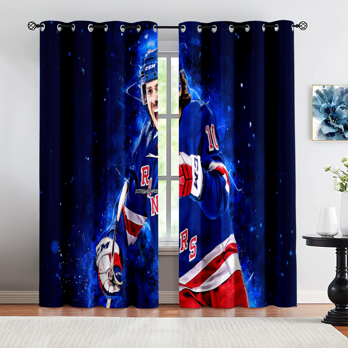 New York Rangers Hockey League Blackout Curtains Drapes For Window Treatment Set