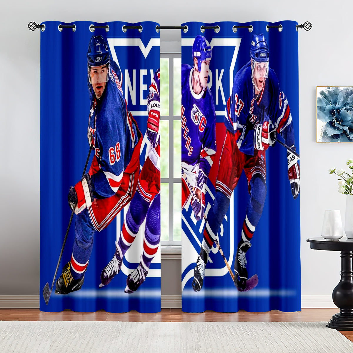 New York Rangers Hockey League Blackout Curtains Drapes For Window Treatment Set