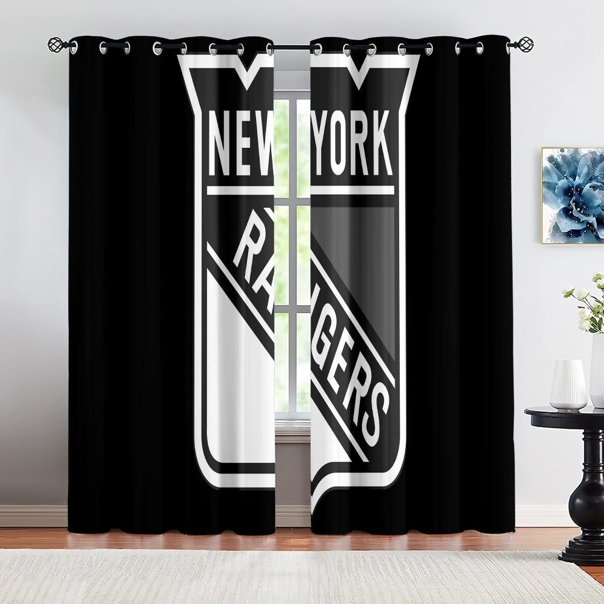 New York Rangers Hockey League Blackout Curtains Drapes For Window Treatment Set