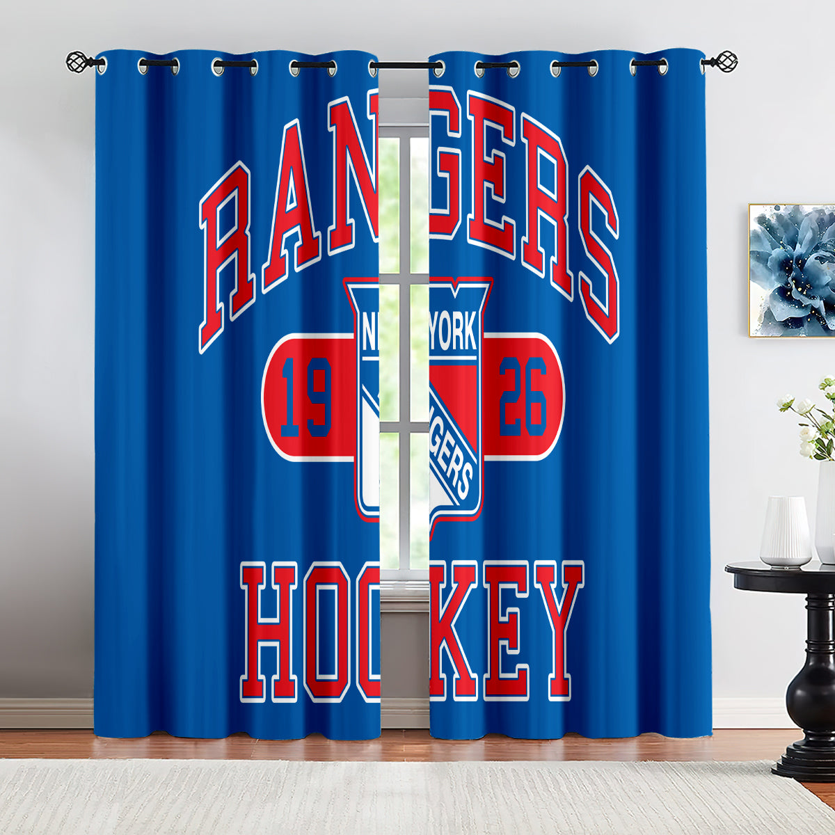 New York Rangers Hockey League Blackout Curtains Drapes For Window Treatment Set