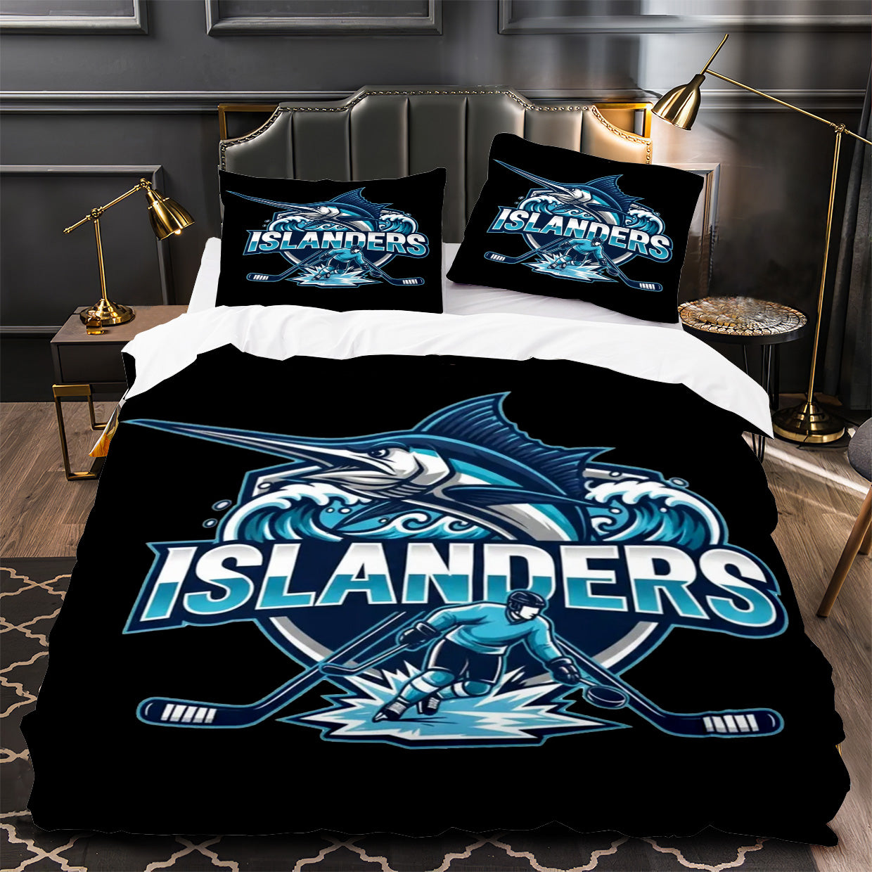 New Yorkislanders Hockey Duvet Cover Quilt Case Pillowcase Bedding Set Without Filler