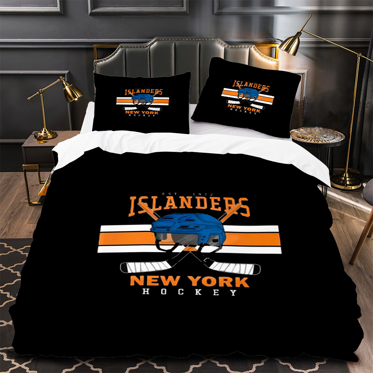 New Yorkislanders Hockey Duvet Cover Quilt Case Pillowcase Bedding Set Without Filler
