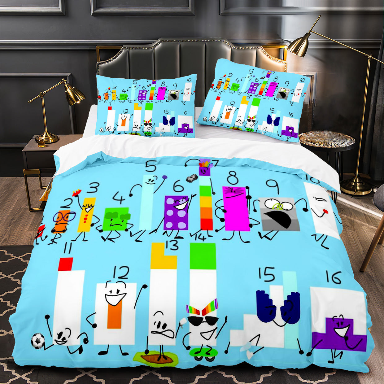 Numberblocks Duvet Cover Quilt Case Pillowcase Bedding Set Without Filler