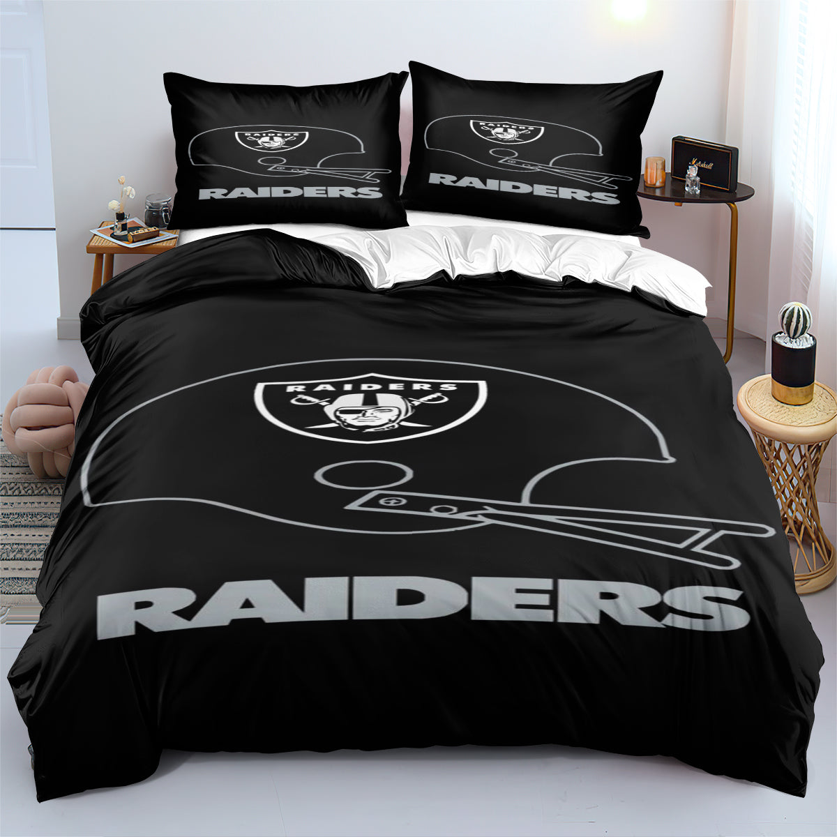Oakland Football League Raiders Duvet Cover Quilt Cover Pillowcase Bedding Set