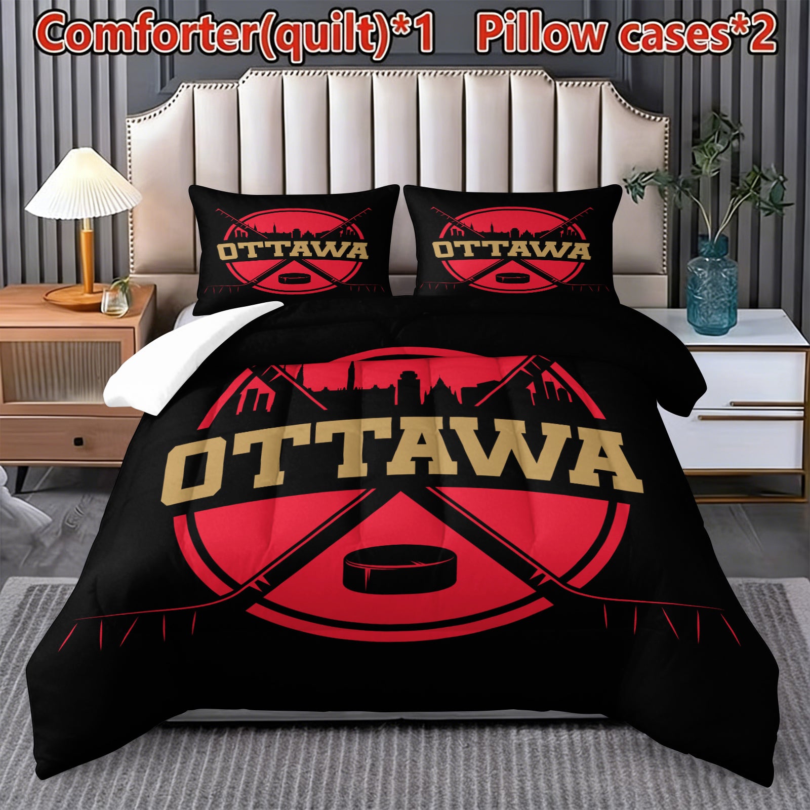 Ottawa Senators Hockey League Comforter Pillowcase Sets Blanket All Season Reversible Quilted Duvet