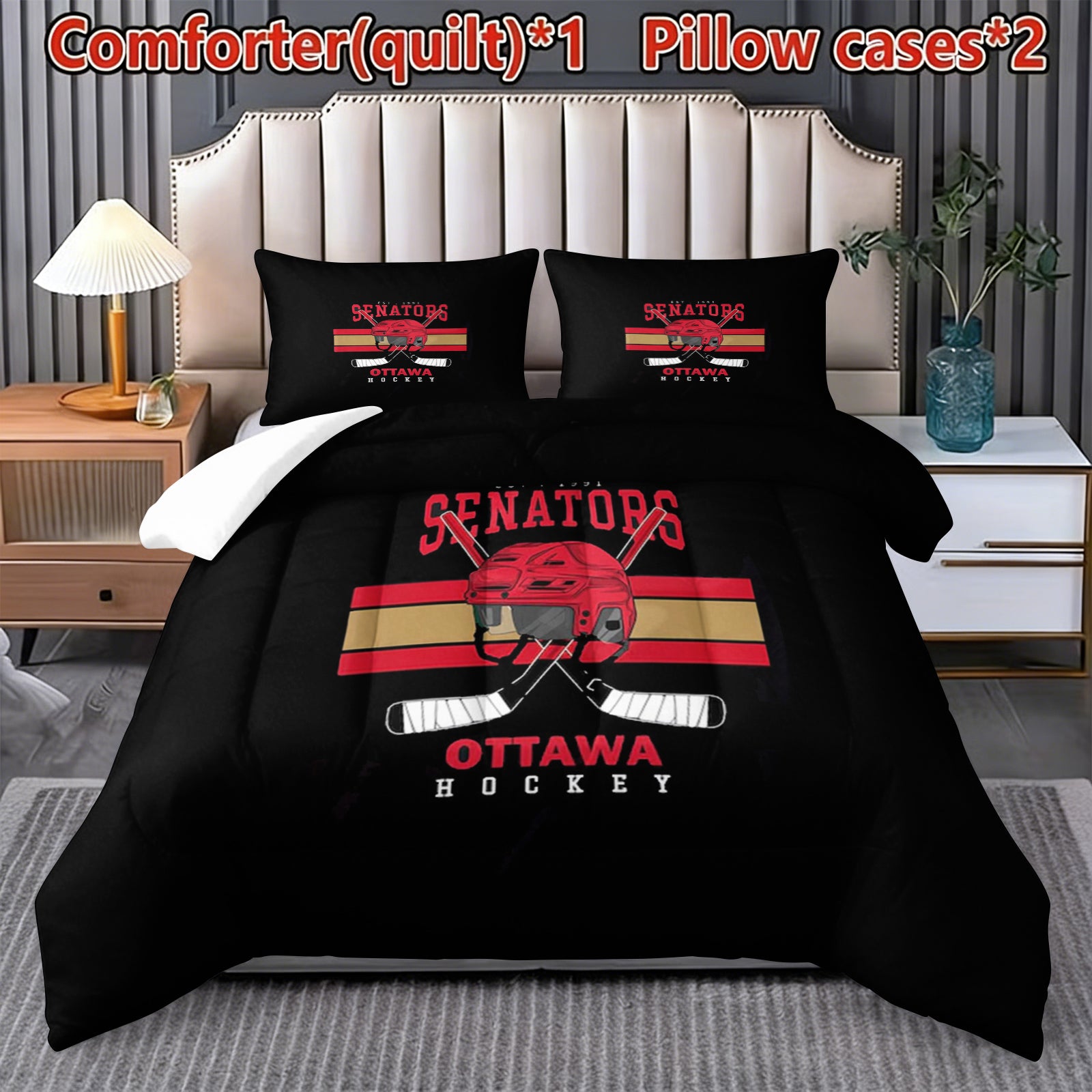 Ottawa Senators Hockey League Comforter Pillowcase Sets Blanket All Season Reversible Quilted Duvet