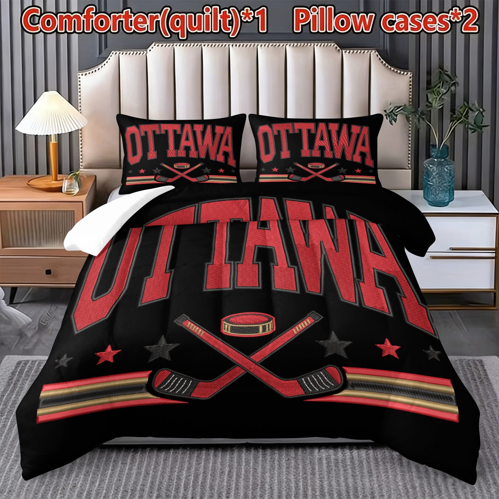 Ottawa Senators Hockey League Comforter Pillowcase Sets Blanket All Season Reversible Quilted Duvet