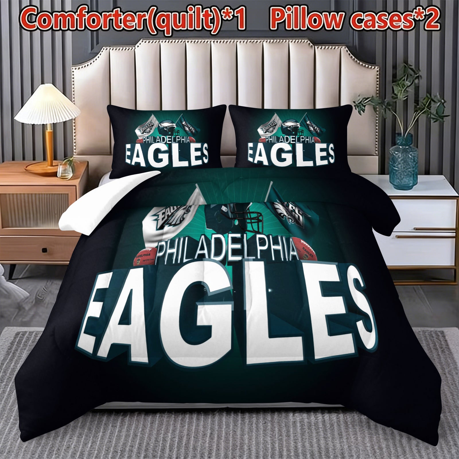 Philadelphia Eagles Comforter Pillowcase Sets Blanket All Season Reversible Quilted Duvet