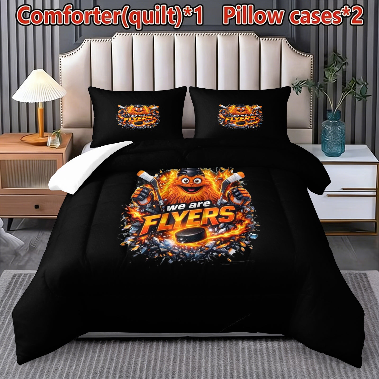 Philadelphia Flyers Hockey League Comforter Pillowcase Sets Blanket All Season Reversible Quilted Duvet