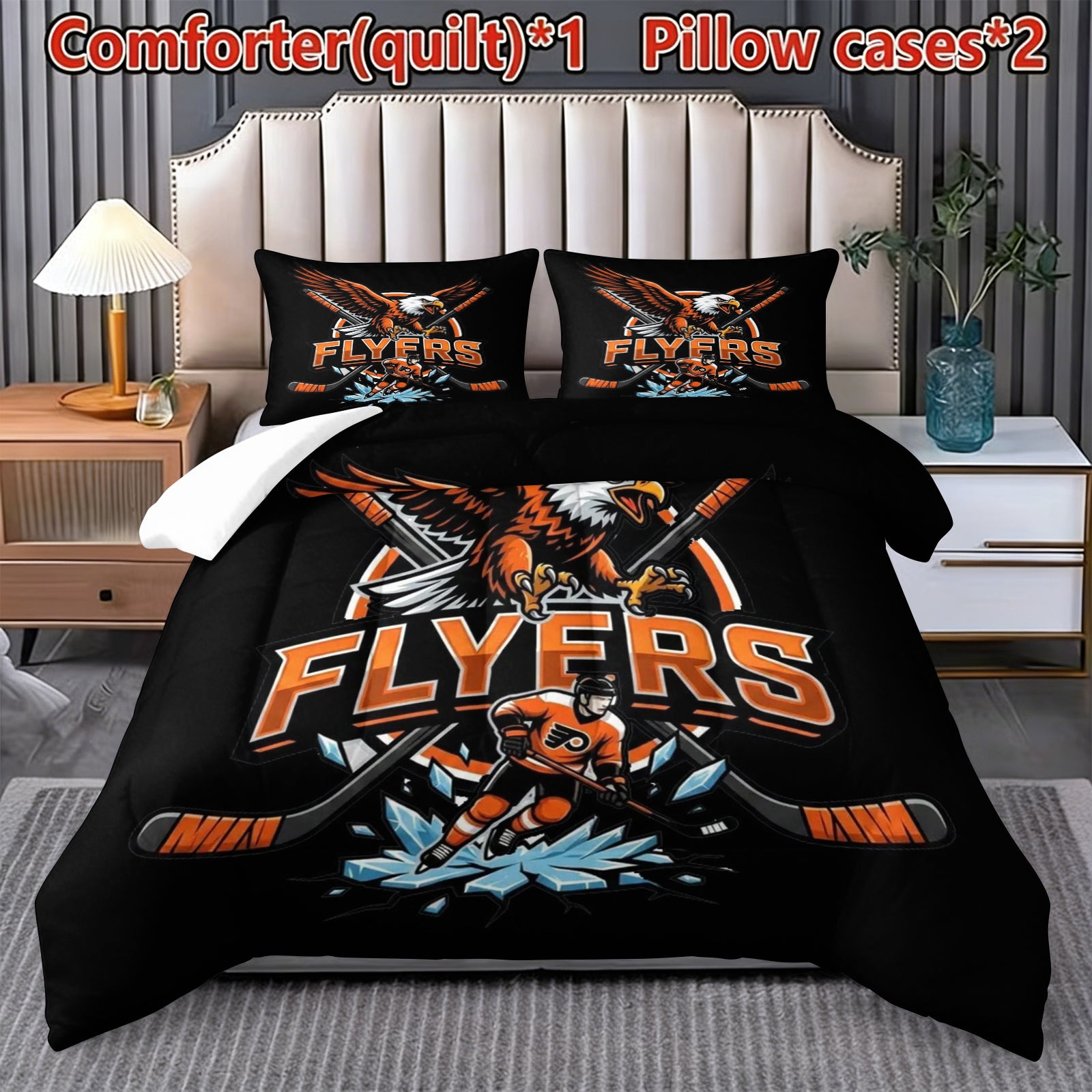Philadelphia Flyers Hockey League Comforter Pillowcase Sets Blanket All Season Reversible Quilted Duvet