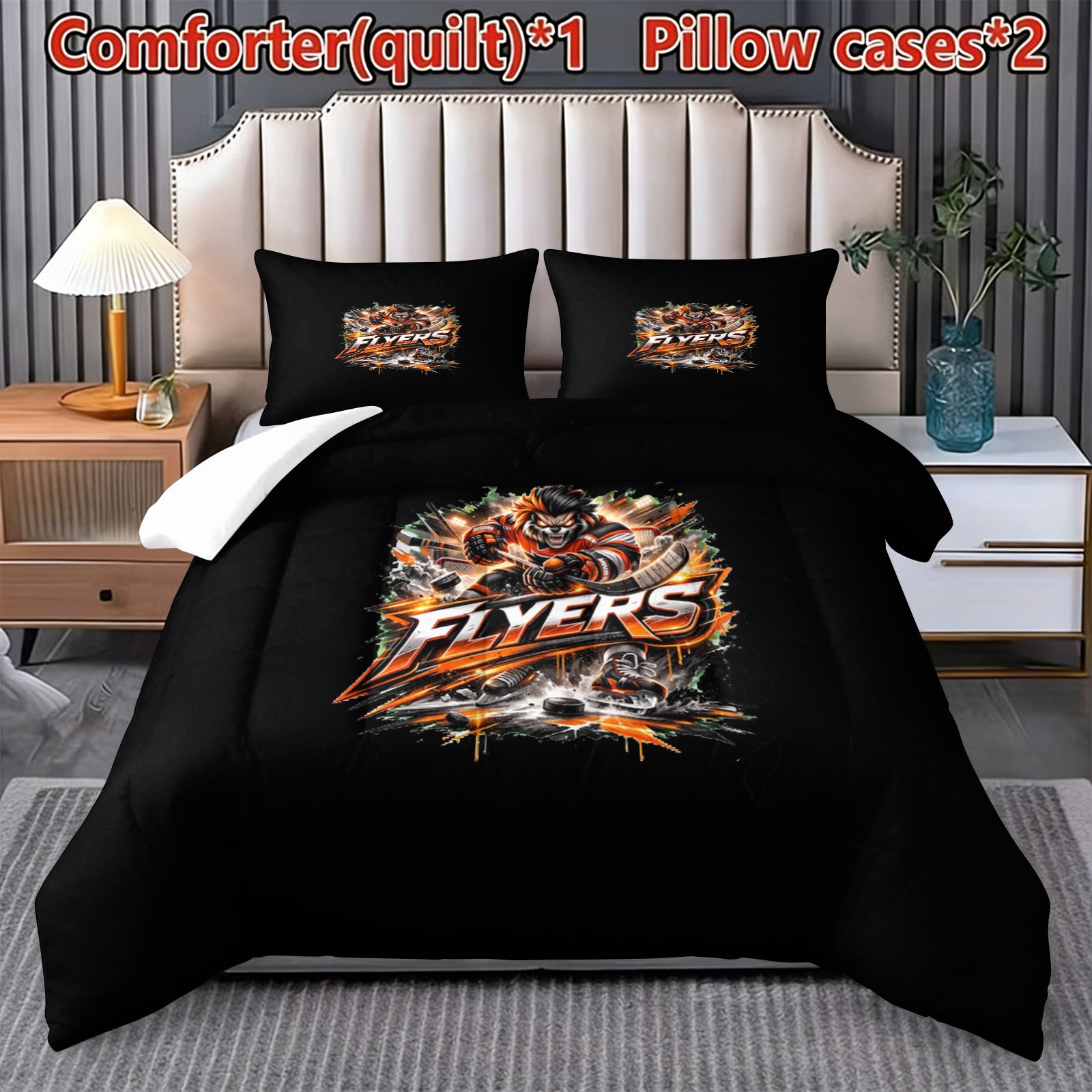 Philadelphia Flyers Hockey League Comforter Pillowcase Sets Blanket All Season Reversible Quilted Duvet