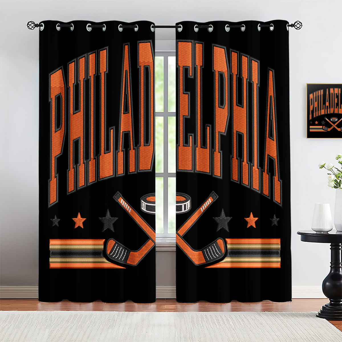 Philadelphia Flyers Blackout Curtains Drapes For Window Treatment Set