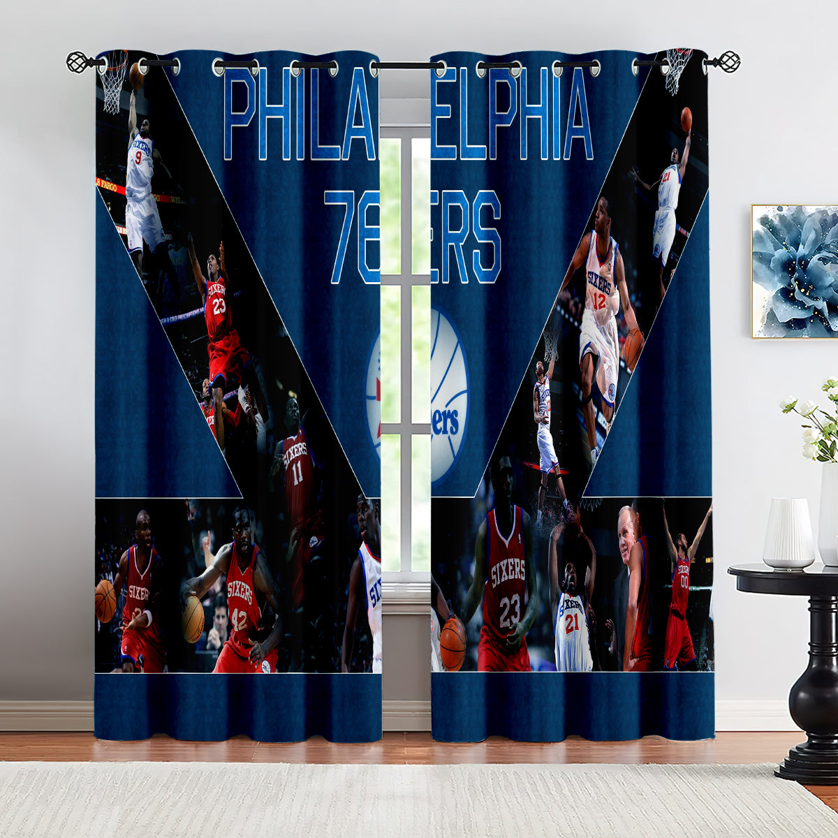 Philadelphia Basketball 76ers Blackout Curtains Drapes For Window Treatment Set