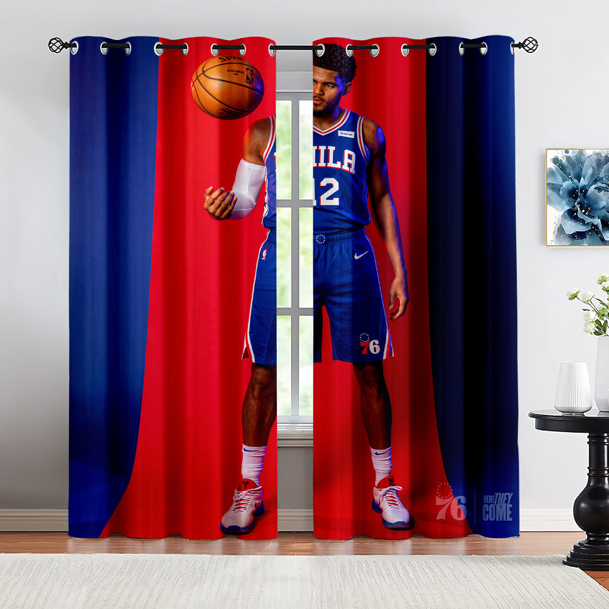 Philadelphia Basketball 76ers Blackout Curtains Drapes For Window Treatment Set