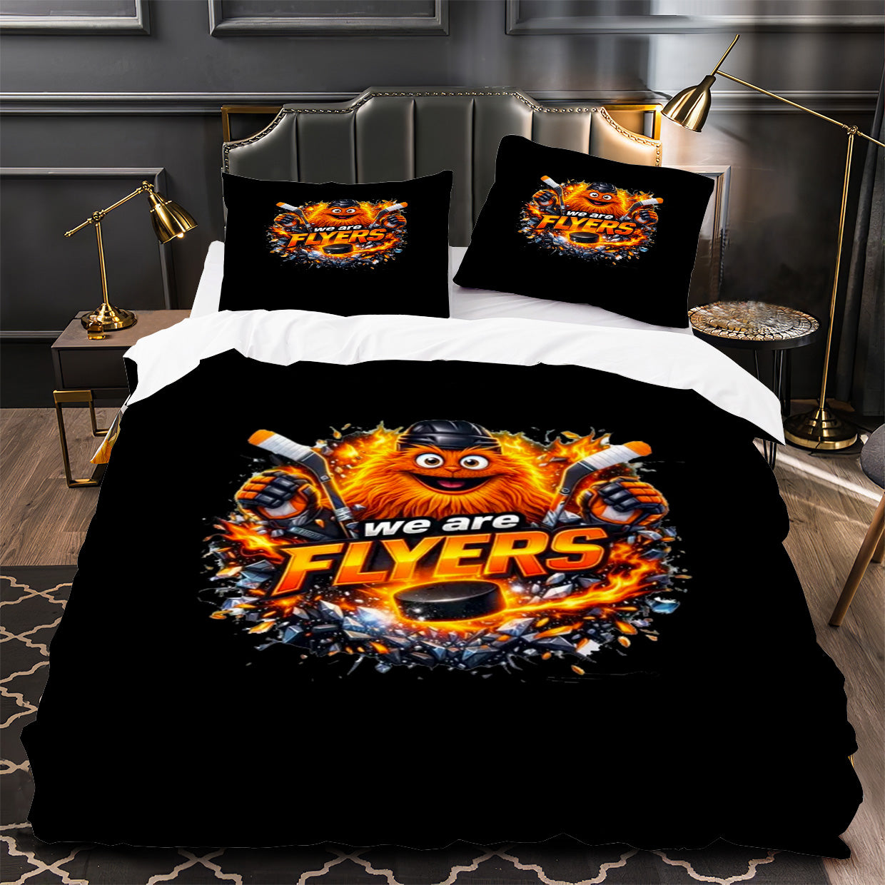 Philadelphia Flyers Hockey Duvet Cover Quilt Case Pillowcase Bedding Set Without Filler