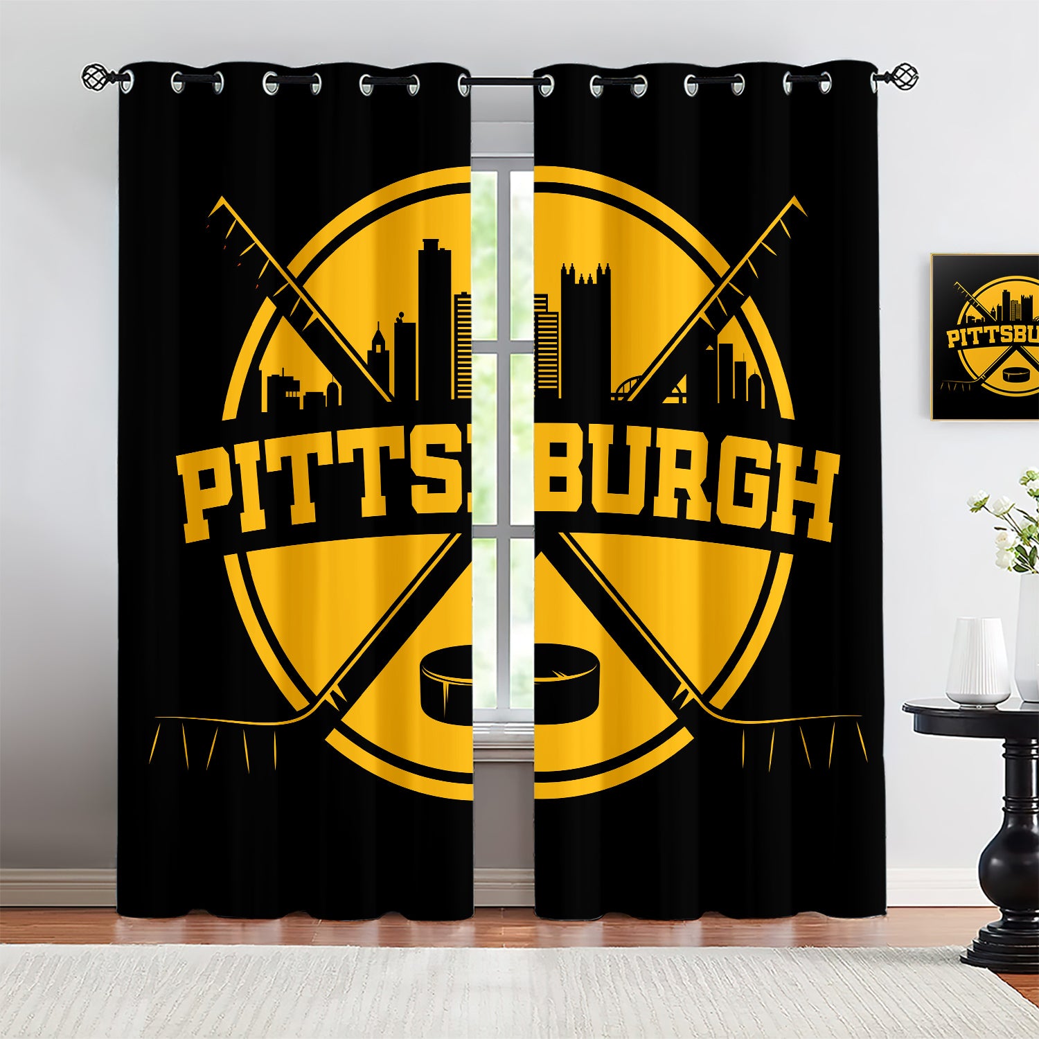 Pittsburgh Penguins Blackout Curtains Drapes For Window Treatment Set