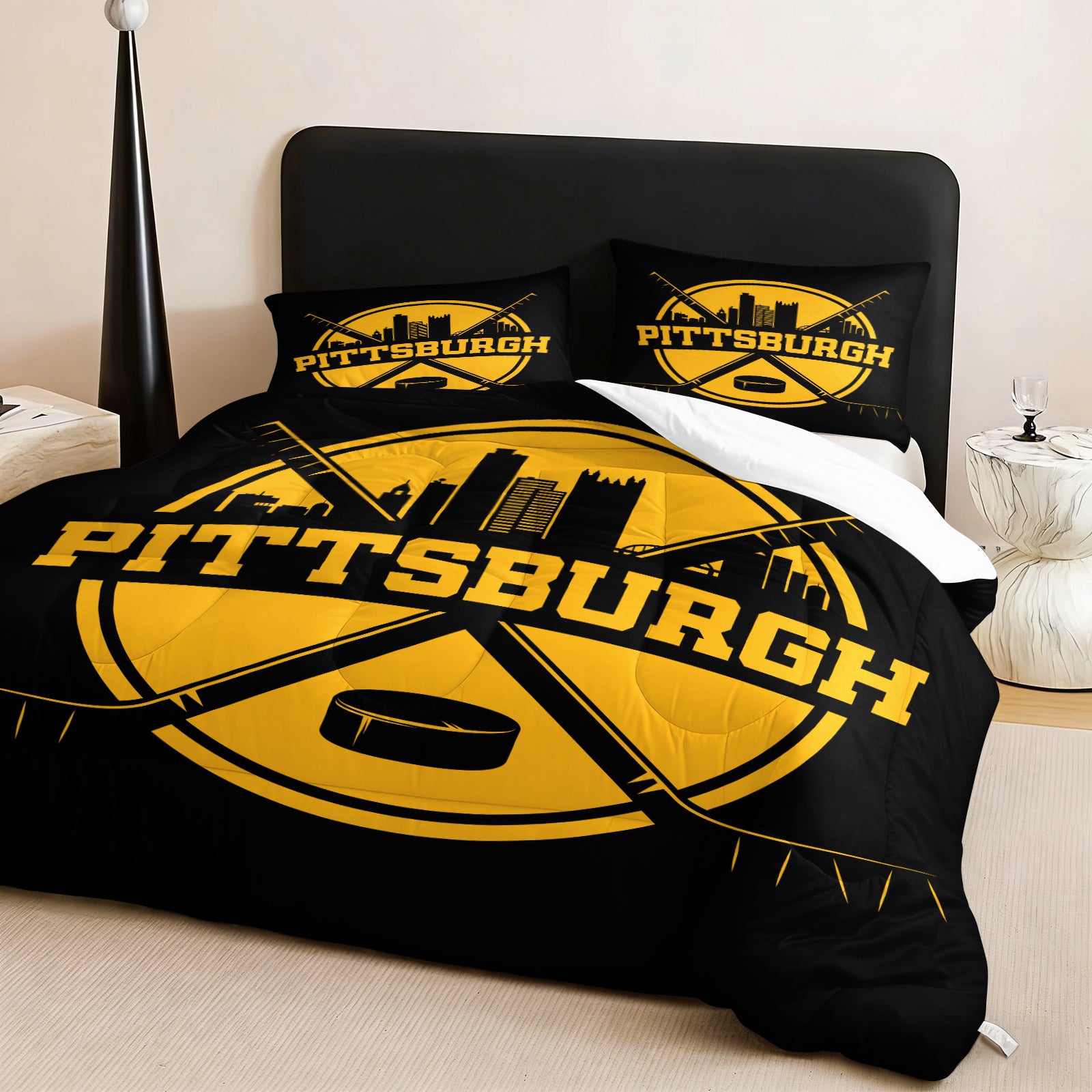 Pittsburgh Penguins Hockey League Comforter Pillowcase Sets Blanket All Season Reversible Quilted Duvet