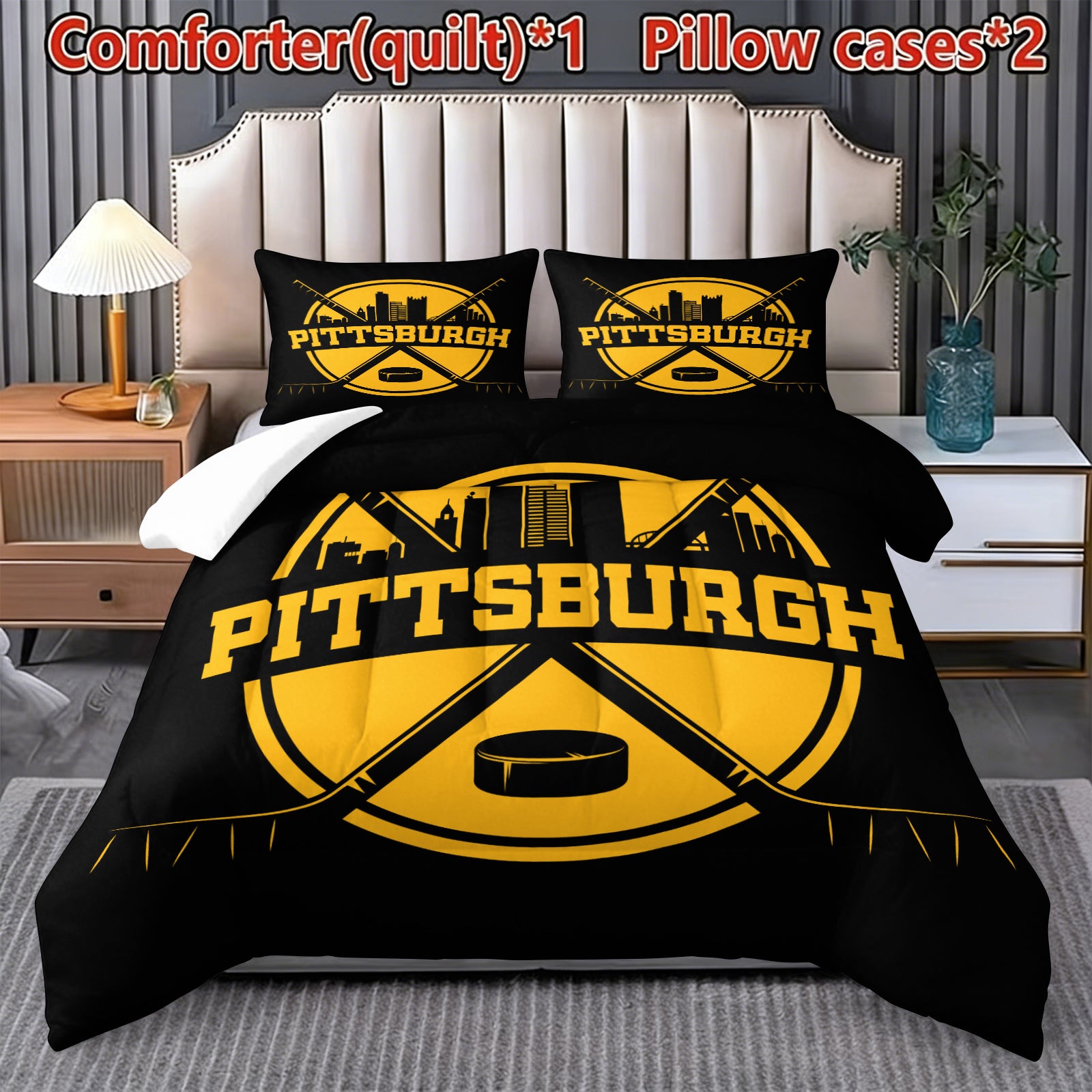 Pittsburgh Penguins Hockey League Comforter Pillowcase Sets Blanket All Season Reversible Quilted Duvet